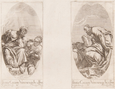 veronese etching from 1682 Old Age and Youth / Janus and Juno